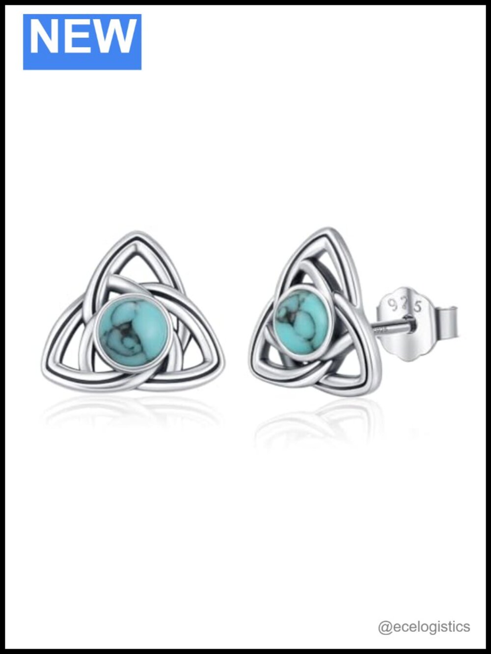 925 Sterling Silver Celtic Knot Stud Earrings Turquoise Hypoallergenic